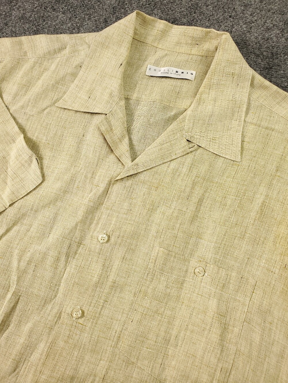 Equilibrio Linen Shirt Mens 2XL Short Sleeve Button Up Lightweight Loop Collar